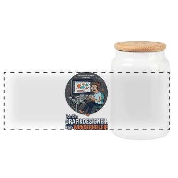Ich bin Grafikdesigner, kein Wunderheiler - Panorama Keksdose mit Holzdeckel - Weiß - Vorne
