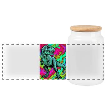 dinosaur - Panoramic Cookie Jar with Wooden Lid - white - Front