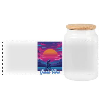Garda Vibes 80s Vaporwave Cyclist Neon Art - Panoramic Cookie Jar with Wooden Lid - white - Front
