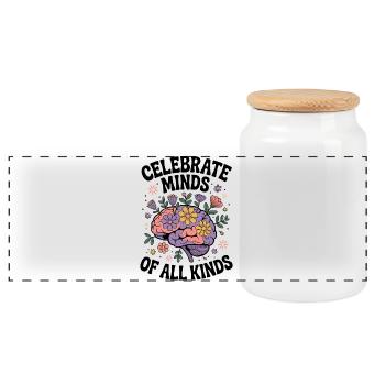 Neurodivergent Brain – ADHD & Autism Flowers - Panoramic Cookie Jar with Wooden Lid - white - Front