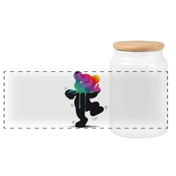 Regenbogen Bär Silhouette mit Aquarell Farbverlauf - Panorama Keksdose mit Holzdeckel - Weiß - Vorne