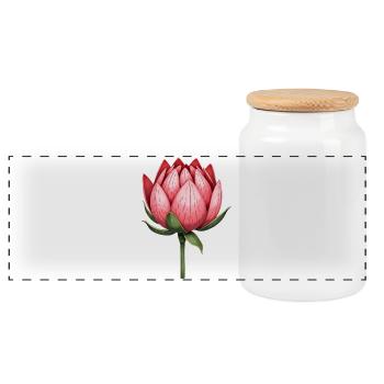 Sugar Bushes Protea Flower - Panoramic Cookie Jar with Wooden Lid - white - Front