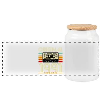 Original 1991 Retro Cassette - Boîte à biscuits avec couvercle en bois - blanc - Devant