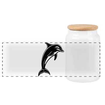 Jumping Dolphin - Panoramic Cookie Jar with Wooden Lid - white - Front