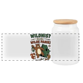 Wildnispanik Bärencamp Illustration - Panorama Keksdose mit Holzdeckel - Weiß - Vorne
