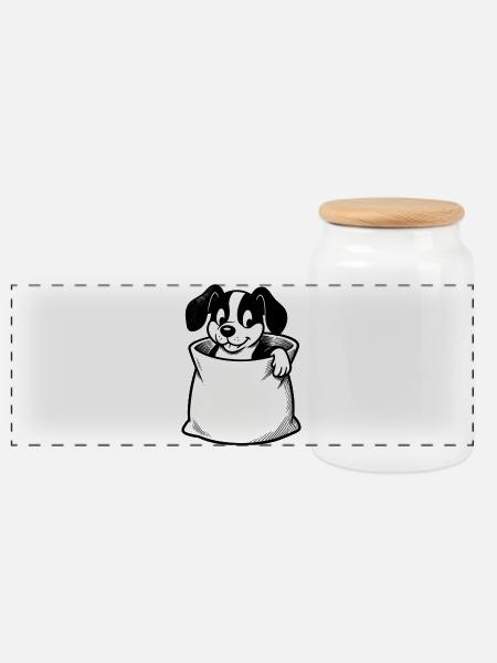 Hund in tasche Cartoon - Panorama Keksdose mit Holzdeckel - Weiß