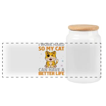 Travaille dur pour mon chat - Boîte à biscuits avec couvercle en bois - blanc - Devant