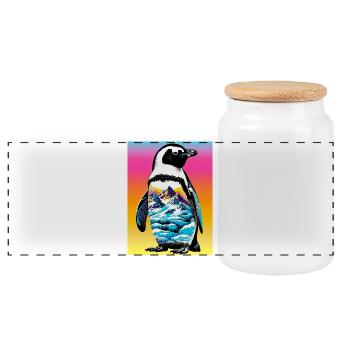 penguin - Panoramic Cookie Jar with Wooden Lid - white - Front