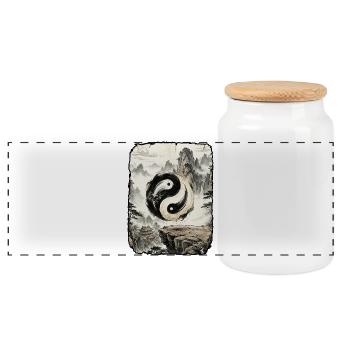 Yin and Yang Spirit - Panoramic Cookie Jar with Wooden Lid - white - Front