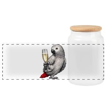 African grey parrot sparkling wine - Panoramic Cookie Jar with Wooden Lid - white - Front