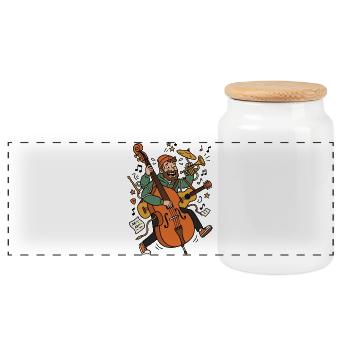 Jazz hero: Musician with bass - Panoramic Cookie Jar with Wooden Lid - white - Front
