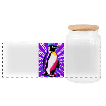 pingouin - Boîte à biscuits avec couvercle en bois - blanc - Devant