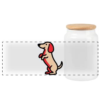 Süßer Dackel Hund Männchen Comic - Panorama Keksdose mit Holzdeckel - Weiß - Vorne
