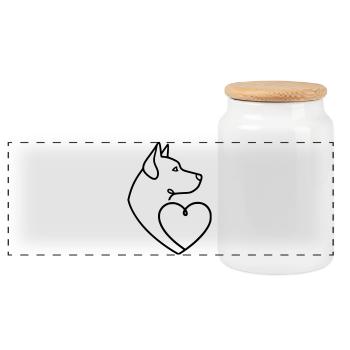 Husky Schäferhund Herz Line Art - Panorama Keksdose mit Holzdeckel - Weiß - Vorne