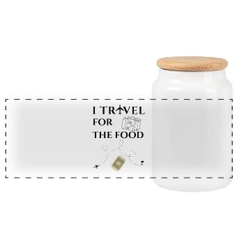 Je voyage pour la nourriture - Boîte à biscuits avec couvercle en bois - blanc - Devant
