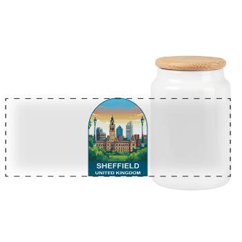 Illustration de la ville en acier de Sheffield Skyline au Royaume-Uni - Boîte à biscuits avec couvercle en bois - blanc - Devant