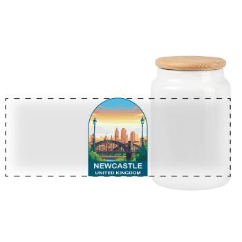 Newcastle Skyline UK Tyne Bridge Illustration - Panorama Keksdose mit Holzdeckel - Weiß - Vorne