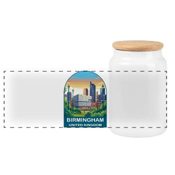 Birmingham Skyline UK Stadtillustration - Panorama Keksdose mit Holzdeckel - Weiß - Vorne