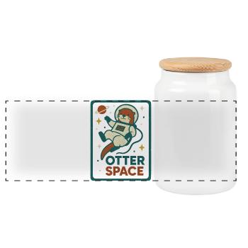 Otter Space Astronaut - Panorama Keksdose mit Holzdeckel - Weiß - Vorne