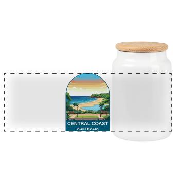 Central Coast Australia Beach Travel Poster - Panoramic Cookie Jar with Wooden Lid - white - Front