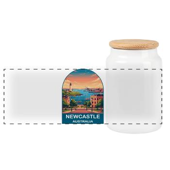 Newcastle Australien Nobbys Leuchtturm Reisekunst - Panorama Keksdose mit Holzdeckel - Weiß - Vorne