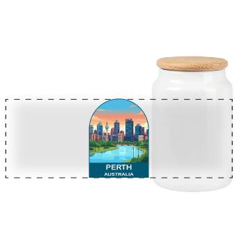 Perth Australia Swan River Travel Poster Art - Panoramic Cookie Jar with Wooden Lid - white - Front