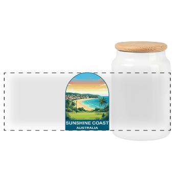 Sunshine Coast Australia Beach Travel Poster - Panoramic Cookie Jar with Wooden Lid - white - Front