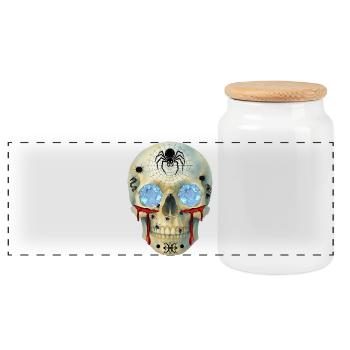 Skull with spiders and diamond eyes t-shirt design - Panoramic Cookie Jar with Wooden Lid - white - Front