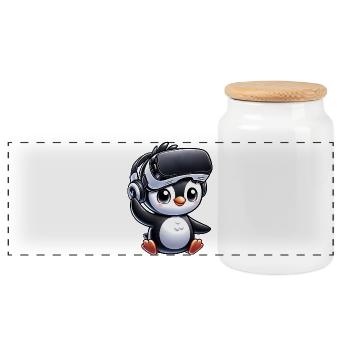 Style de bande dessinée Mignon Penguin VR Gamer - Boîte à biscuits avec couvercle en bois - blanc - Devant