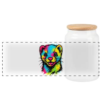 aPortrait de Furet Coloré Style Pop Art Fun - Boîte à biscuits avec couvercle en bois - blanc - Devant
