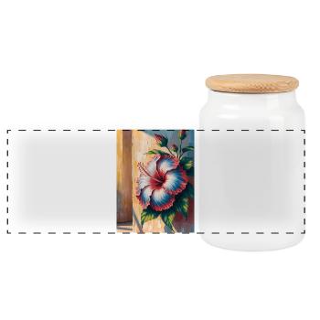 Hibiscus Gradient Bloom Wall – Haitianischer Flaggentag - Panorama Keksdose mit Holzdeckel - Weiß - Vorne