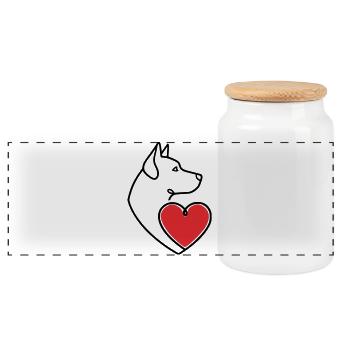 Hund Herz Dobermann Line Art - Panorama Keksdose mit Holzdeckel - Weiß - Vorne