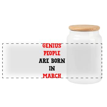 Birthday Humor Geniuses are born in March - Panoramic Cookie Jar with Wooden Lid - white - Front
