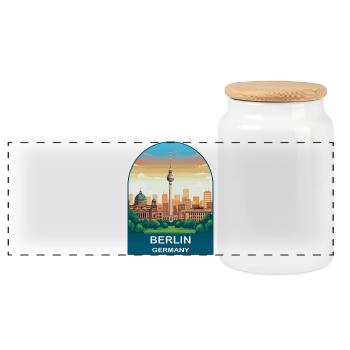 Berlin, Deutschland TV Tower Vintage-Reisekunst - Panorama Keksdose mit Holzdeckel - Weiß - Vorne