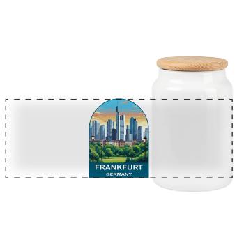 Poster de voyage vintage de la Skyline de Francfort, Allemagne - Boîte à biscuits avec couvercle en bois - blanc - Devant