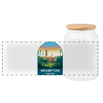 Brampton Canada City Hall Vintage Travel Art - Panoramic Cookie Jar with Wooden Lid - white - Front