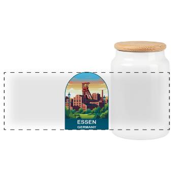 Essen Germany Zollverein Industrial Travel Art - Panoramic Cookie Jar with Wooden Lid - white - Front
