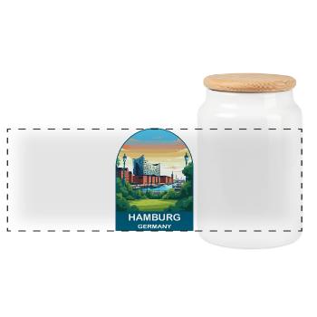 Hamburg, Deutschland Reise-Kunstplakat - Panorama Keksdose mit Holzdeckel - Weiß - Vorne