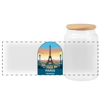 Paris France Eiffel Tower Vintage Travel Poster - Panoramic Cookie Jar with Wooden Lid - white - Front