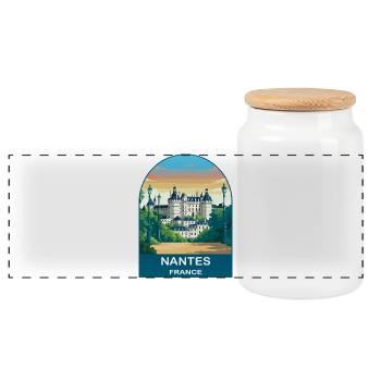 Nantes France Vintage City Travel Poster Art - Panoramic Cookie Jar with Wooden Lid - white - Front