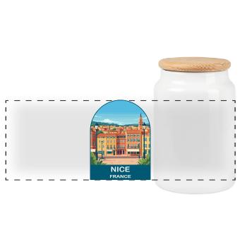 Nice France Riviera Vintage Travel Poster Art - Panoramic Cookie Jar with Wooden Lid - white - Front