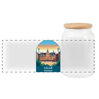 Lille France Grand Place Vintage Travel Poster - Panoramic Cookie Jar with Wooden Lid - white - Front