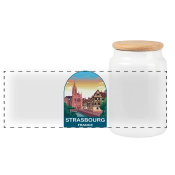 Strasbourg France Vintage Travel Poster Design - Panoramic Cookie Jar with Wooden Lid - white - Front