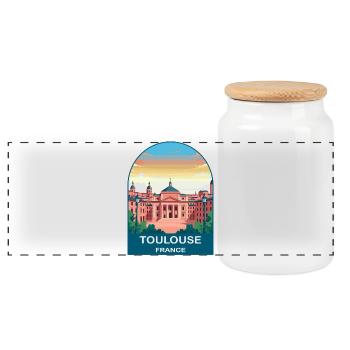 Toulouse France Pink City Vintage Travel Poster - Panoramic Cookie Jar with Wooden Lid - white - Front