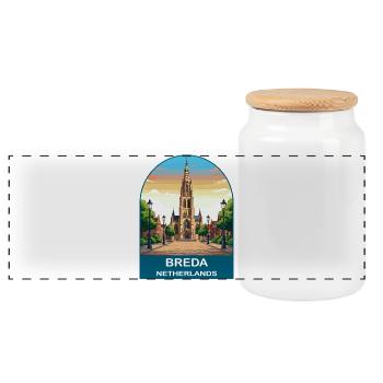 Bredt Niederlande Grote Kerk Vintage Reisekunst - Panorama Keksdose mit Holzdeckel - Weiß - Vorne