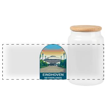 Eindhoven Netherlands Evoluon Vintage Travel Art - Panoramic Cookie Jar with Wooden Lid - white - Front