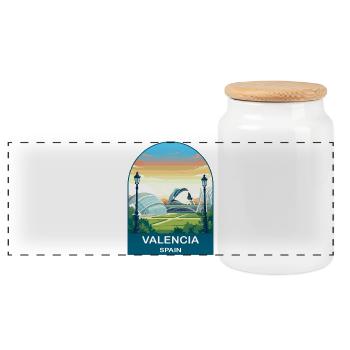 Valencia Spain City of Arts Vintage Travel Art - Panoramic Cookie Jar with Wooden Lid - white - Front