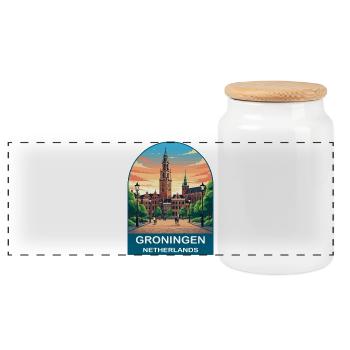 Groningen Niederlande Martinitoren Reiseplakat - Panorama Keksdose mit Holzdeckel - Weiß - Vorne