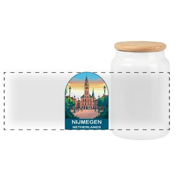 Nijmegen Netherlands Vintage City Travel Poster - Panoramic Cookie Jar with Wooden Lid - white - Front