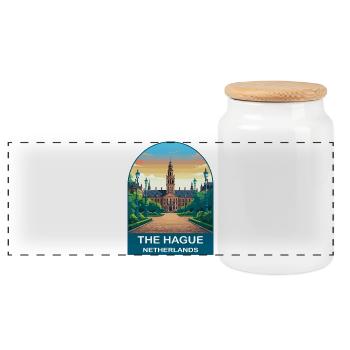 The Hague Netherlands Binnenhof Vintage Art - Panoramic Cookie Jar with Wooden Lid - white - Front